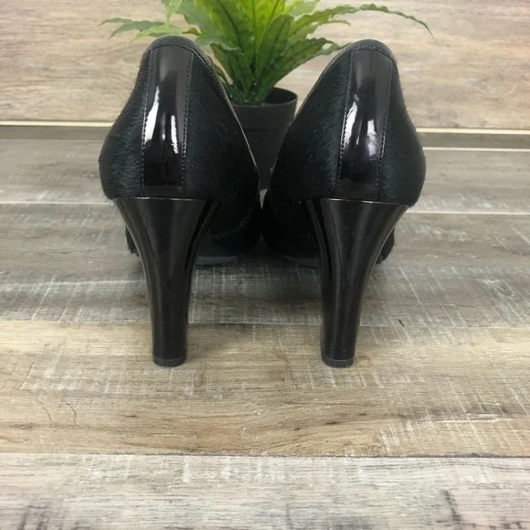 ME TOO Petal 9 Calf Hair Leather Black Patent Leather Heels Size 7.5 - Picture 6 of 10